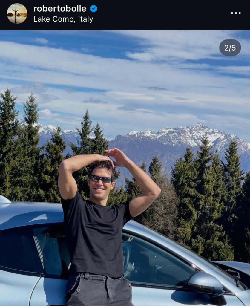 Roberto Bolle Lago di Como Maserati, da Instagram